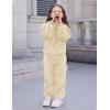 imageFlygo Girls Fuzzy Pants Set Crop Hoodie Bear Ear Two Piece Outfits Fluffy Sweatshirt and Fleece Pants SweatsuitKhaki