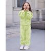 imageFlygo Girls Fuzzy Pants Set Crop Hoodie Bear Ear Two Piece Outfits Fluffy Sweatshirt and Fleece Pants SweatsuitLightgreen