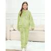 imageFlygo Girls Fuzzy Pants Set Crop Hoodie Bear Ear Two Piece Outfits Fluffy Sweatshirt and Fleece Pants SweatsuitLightgreen