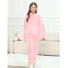 imageFlygo Girls Fuzzy Pants Set Crop Hoodie Bear Ear Two Piece Outfits Fluffy Sweatshirt and Fleece Pants SweatsuitLightpink