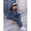 imageFlygo Girls Fuzzy Pants Set Crop Hoodie Bear Ear Two Piece Outfits Fluffy Sweatshirt and Fleece Pants SweatsuitNavy