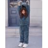 imageFlygo Girls Fuzzy Pants Set Crop Hoodie Bear Ear Two Piece Outfits Fluffy Sweatshirt and Fleece Pants SweatsuitNavy