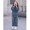 imageFlygo Girls Fuzzy Pants Set Crop Hoodie Bear Ear Two Piece Outfits Fluffy Sweatshirt and Fleece Pants SweatsuitNavy