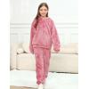imageFlygo Girls Fuzzy Pants Set Crop Hoodie Bear Ear Two Piece Outfits Fluffy Sweatshirt and Fleece Pants SweatsuitPink