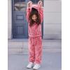 imageFlygo Girls Fuzzy Pants Set Crop Hoodie Bear Ear Two Piece Outfits Fluffy Sweatshirt and Fleece Pants SweatsuitPink