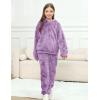 imageFlygo Girls Fuzzy Pants Set Crop Hoodie Bear Ear Two Piece Outfits Fluffy Sweatshirt and Fleece Pants SweatsuitPurple