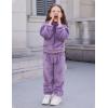 imageFlygo Girls Fuzzy Pants Set Crop Hoodie Bear Ear Two Piece Outfits Fluffy Sweatshirt and Fleece Pants SweatsuitPurple