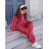 imageFlygo Girls Fuzzy Pants Set Crop Hoodie Bear Ear Two Piece Outfits Fluffy Sweatshirt and Fleece Pants SweatsuitRed