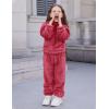 imageFlygo Girls Fuzzy Pants Set Crop Hoodie Bear Ear Two Piece Outfits Fluffy Sweatshirt and Fleece Pants SweatsuitRed