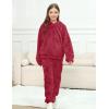 imageFlygo Girls Fuzzy Pants Set Crop Hoodie Bear Ear Two Piece Outfits Fluffy Sweatshirt and Fleece Pants SweatsuitRed