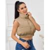 imageFlygo Womens Cropped Puffer Vest Zip Up Stand Collar Sleeveless Padded Bubble Vest02 Khaki