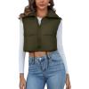 imageFlygo Womens Cropped Puffer Vest Zip Up Stand Collar Sleeveless Padded Bubble VestArmygreen