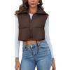 imageFlygo Womens Cropped Puffer Vest Zip Up Stand Collar Sleeveless Padded Bubble VestBrown