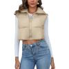 imageFlygo Womens Cropped Puffer Vest Zip Up Stand Collar Sleeveless Padded Bubble VestKhaki
