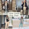 imageFlygo Womens Fleece 2 Piece Outfits Lounge Hoodie Sweatsuits Sets Oversized Sweatshirt Baggy Sweatpants Set WPocketsBeige