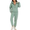 imageFlygo Womens Fleece 2 Piece Outfits Sweatsuit Half Zip Pullover Sweatshirt Joggers Pants Tracksuit Set GreenL