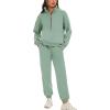 imageFlygo Womens Fleece 2 Piece Outfits Sweatsuit Half Zip Pullover Sweatshirt Joggers Pants Tracksuit Set GreenL