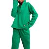 imageFlygo Womens Fleece 2 Piece Sweatsuit Half Zip Pullover Jogging Tracksuit Sweatshirt and SweatpantsGreenS