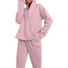 imageFlygo Womens Fleece 2 Piece Sweatsuit Half Zip Pullover Jogging Tracksuit Sweatshirt and SweatpantsPinkS