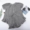 imageFlygo Womens Gingham Pajamas Set 2 Piece Cotton Pj Lounge Sets Puff Sleeve Ruffle Babydoll Shirt Shorts Summer OutfitsBlack