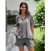 imageFlygo Womens Gingham Pajamas Set 2 Piece Cotton Pj Lounge Sets Puff Sleeve Ruffle Babydoll Shirt Shorts Summer OutfitsBlack