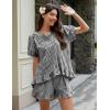 imageFlygo Womens Gingham Pajamas Set 2 Piece Cotton Pj Lounge Sets Puff Sleeve Ruffle Babydoll Shirt Shorts Summer OutfitsBlack