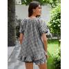 imageFlygo Womens Gingham Pajamas Set 2 Piece Cotton Pj Lounge Sets Puff Sleeve Ruffle Babydoll Shirt Shorts Summer OutfitsBlack