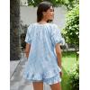 imageFlygo Womens Gingham Pajamas Set 2 Piece Cotton Pj Lounge Sets Puff Sleeve Ruffle Babydoll Shirt Shorts Summer OutfitsBlue