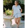 imageFlygo Womens Gingham Pajamas Set 2 Piece Cotton Pj Lounge Sets Puff Sleeve Ruffle Babydoll Shirt Shorts Summer OutfitsBlue