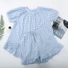 imageFlygo Womens Gingham Pajamas Set 2 Piece Cotton Pj Lounge Sets Puff Sleeve Ruffle Babydoll Shirt Shorts Summer OutfitsBlue