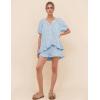 imageFlygo Womens Gingham Pajamas Set 2 Piece Cotton Pj Lounge Sets Puff Sleeve Ruffle Babydoll Shirt Shorts Summer OutfitsBlue