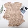 imageFlygo Womens Gingham Pajamas Set 2 Piece Cotton Pj Lounge Sets Puff Sleeve Ruffle Babydoll Shirt Shorts Summer OutfitsBrown
