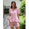 imageFlygo Womens Gingham Pajamas Set 2 Piece Cotton Pj Lounge Sets Puff Sleeve Ruffle Babydoll Shirt Shorts Summer OutfitsPink