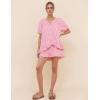 imageFlygo Womens Gingham Pajamas Set 2 Piece Cotton Pj Lounge Sets Puff Sleeve Ruffle Babydoll Shirt Shorts Summer OutfitsPink