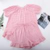 imageFlygo Womens Gingham Pajamas Set 2 Piece Cotton Pj Lounge Sets Puff Sleeve Ruffle Babydoll Shirt Shorts Summer OutfitsPink