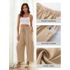 imageFlygo Womens Wide Leg Pants Summer Casual Loose Fit Beach Palazzo Harem Pants with PocketsLight Khaki