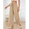 imageFlygo Womens Wide Leg Pants Summer Casual Loose Fit Beach Palazzo Harem Pants with PocketsLight Khaki