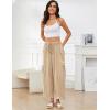 imageFlygo Womens Wide Leg Pants Summer Casual Loose Fit Beach Palazzo Harem Pants with PocketsLight Khaki