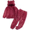 imageFlygo Girls Fuzzy Pants Set Crop Hoodie Bear Ear Two Piece Outfits Fluffy Sweatshirt and Fleece Pants SweatsuitRed