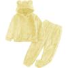imageFlygo Girls Fuzzy Pants Set Crop Hoodie Bear Ear Two Piece Outfits Fluffy Sweatshirt and Fleece Pants SweatsuitYellow