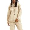 imageFlygo Womens Fleece 2 Piece Outfits Lounge Hoodie Sweatsuits Sets Oversized Sweatshirt Baggy Sweatpants Set WPocketsBeige