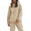 imageFlygo Womens Fleece 2 Piece Outfits Lounge Hoodie Sweatsuits Sets Oversized Sweatshirt Baggy Sweatpants Set WPocketsKhaki