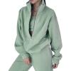 imageFlygo Womens Fleece 2 Piece Outfits Sweatsuit Half Zip Pullover Sweatshirt Joggers Pants Tracksuit Set GreenL