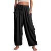 imageFlygo Womens Wide Leg Pants Summer Casual Loose Fit Beach Palazzo Harem Pants with PocketsBlack