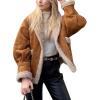 imageFlygo Womens Winter Faux Suede Jacket Sherpa Lined Jacket Button Down Lapel Fleece Jacket Winter Coats with PocketsCamelL
