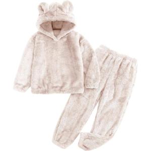 imageFlygo Girls Fuzzy Pants Set Crop Hoodie Bear Ear Two Piece Outfits Fluffy Sweatshirt and Fleece Pants SweatsuitBeige