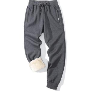 imageFlygo Mens Fleece Pants Winter Warm Joggers Pants Active Sherpa Lined SweatpantsDark Grey