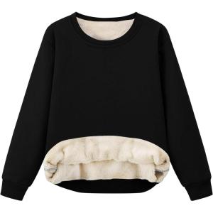 imageFlygo Unisex Boys Girls Fleece Lined Crewneck Sweatshirt Kids Warm Sherpa Pullover Sweater Sweatshirts Fall Winter ClothesBlack