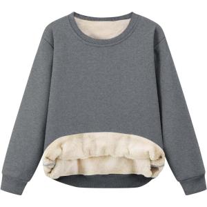 imageFlygo Unisex Boys Girls Fleece Lined Crewneck Sweatshirt Kids Warm Sherpa Pullover Sweater Sweatshirts Fall Winter ClothesDark Grey