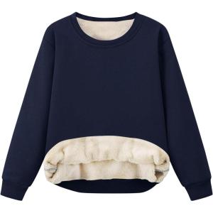 imageFlygo Unisex Boys Girls Fleece Lined Crewneck Sweatshirt Kids Warm Sherpa Pullover Sweater Sweatshirts Fall Winter ClothesNavy